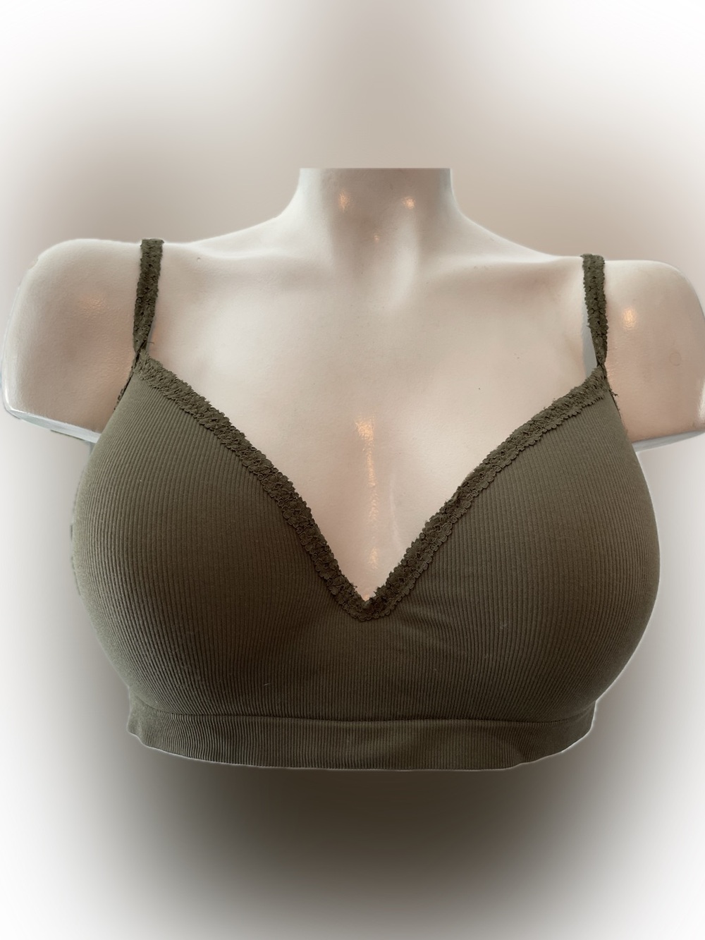 Victoria's Secret Olive Ribbed Lace-Trim Bra
